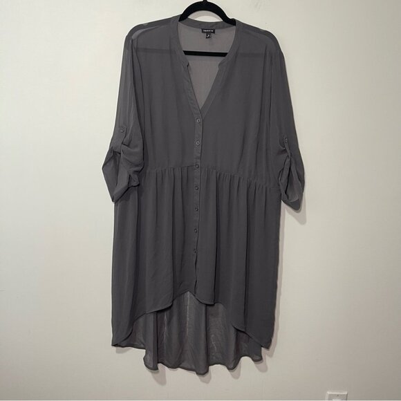 Torrid Women’s Gray Sheer High-Low Button Front grunge fall Tunic Blouse Size 2X - Picture 2 of 11